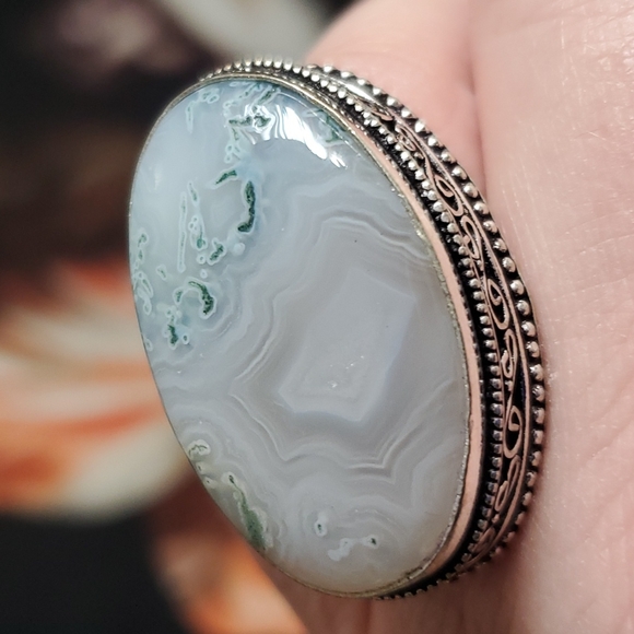 New Huge Moss Agate 925 Silver Statement Ring. - Picture 13 of 16